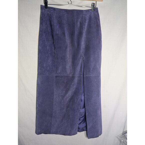 Metro Style Womens Vintage Genuine Leather Skirt Sz 8 Ankle length Slit Purple - Picture 1 of 6